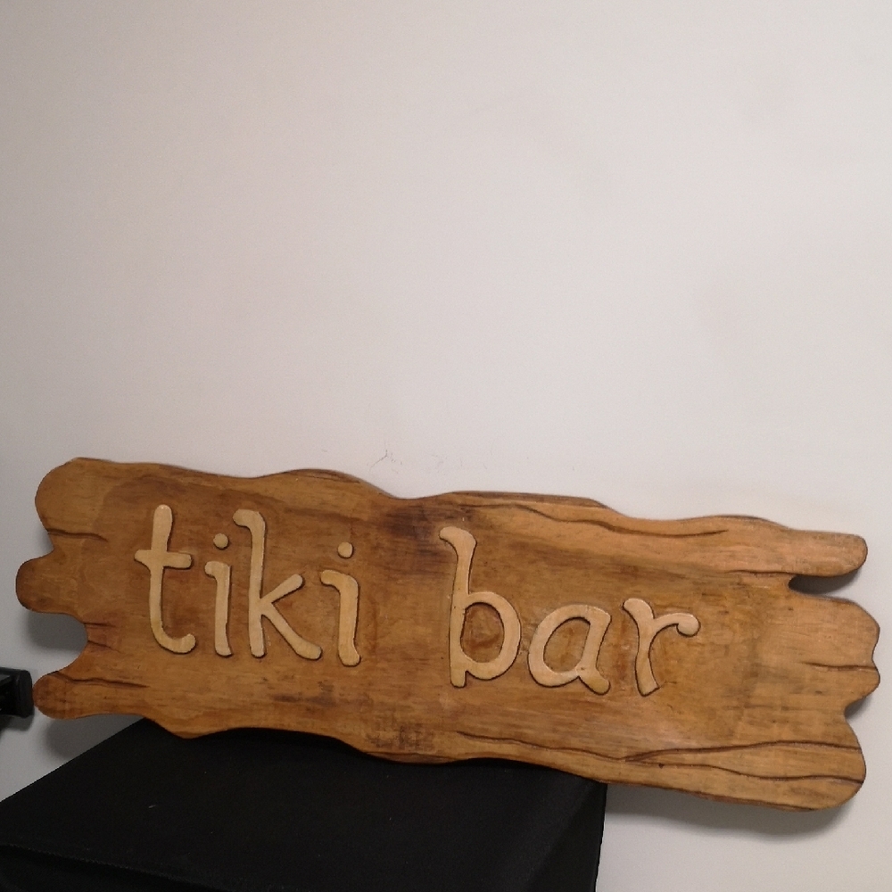 Rustic Handmade and Carved Wooden Tiki Bar Sign Ready To Hang 24" Mancave